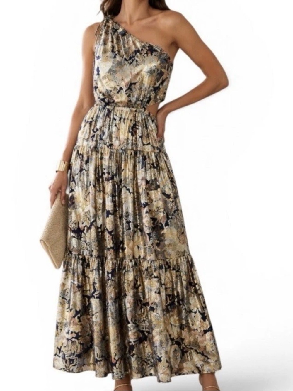 NWT J.Crew Collection Dress Sz 0 Shoulder Silk Lurex Metallic Cut Out Lily Swirl